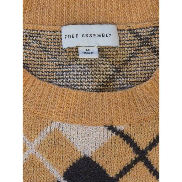 Free Assembly Golden Yellow Navy Argyle Unisex Sweater Size M Preppy Academia - Picture 2 of 9